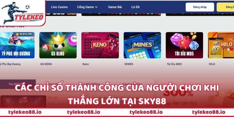 Các chỉ số thành công của người chơi khi thắng lớn tại SKY88